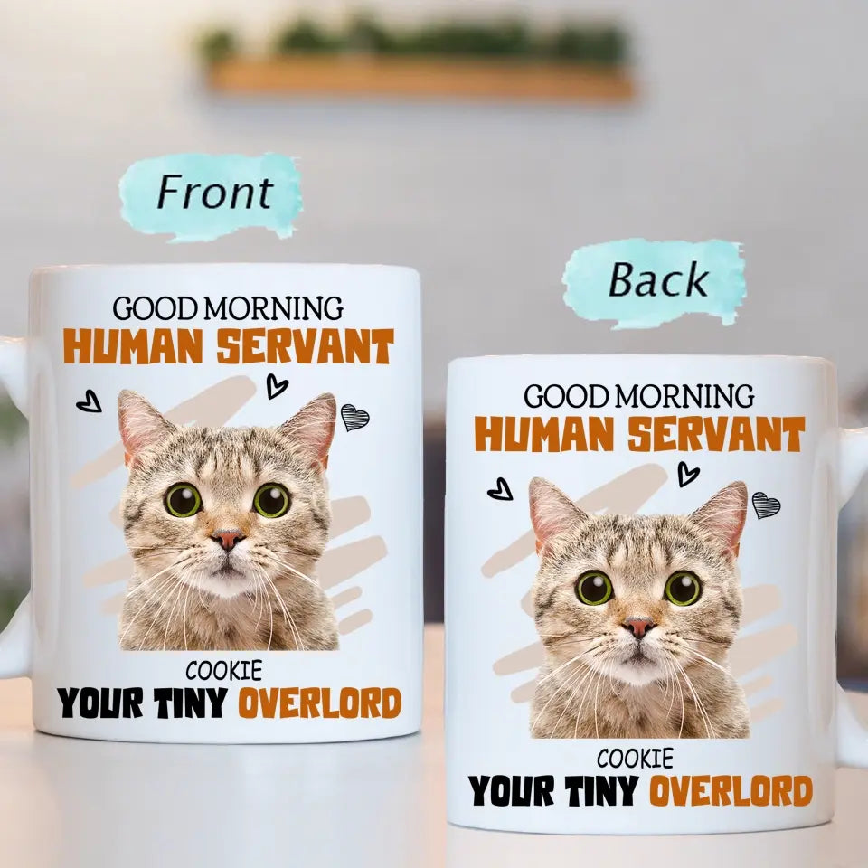 Mug personnalisé Photo personnalisée chat chien bonjour serviteur humain - cadeau pour les amoureux des animaux de compagnie