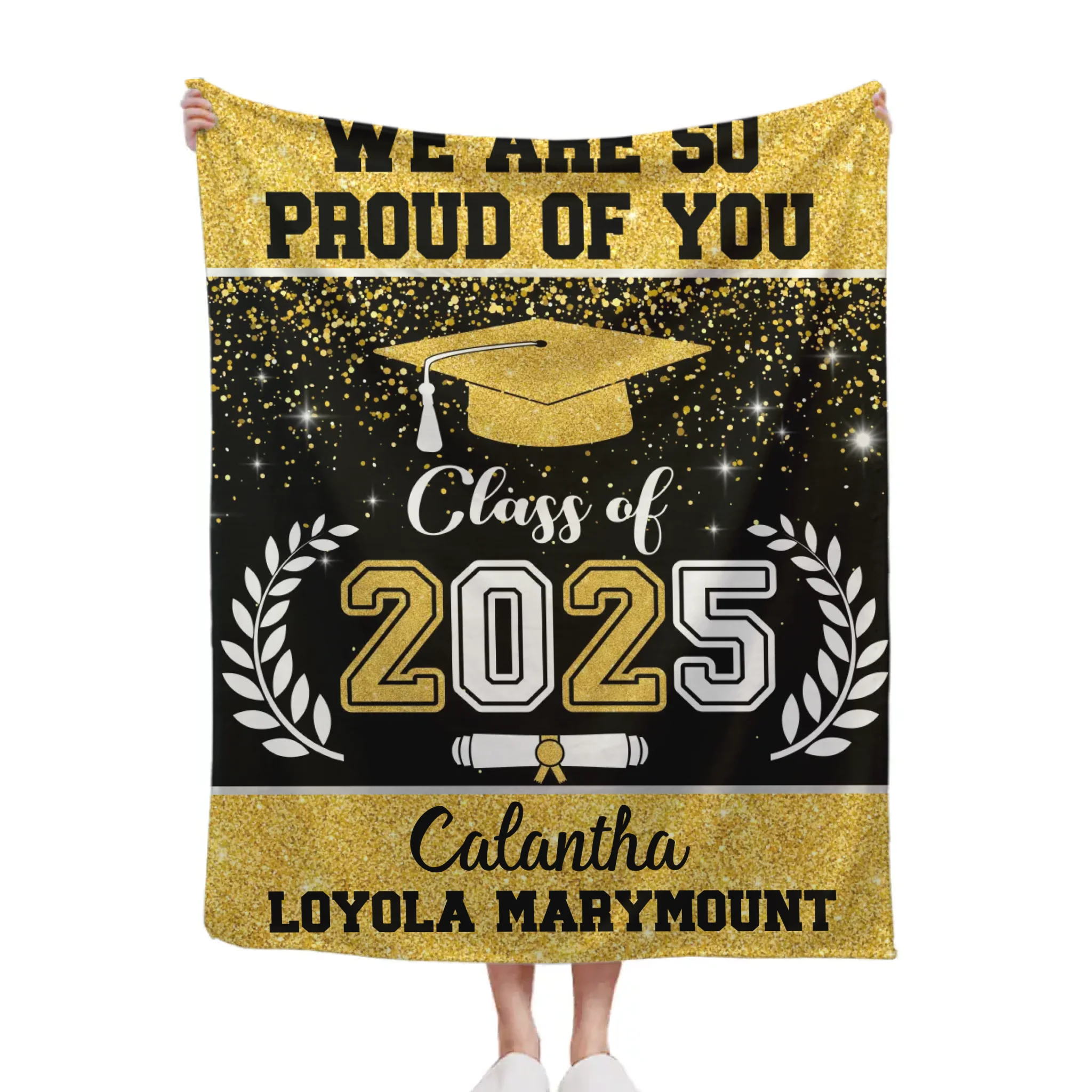 Personalized Glitter Background Blanket Best Gift Idea Graduation Class of Senior Gift
