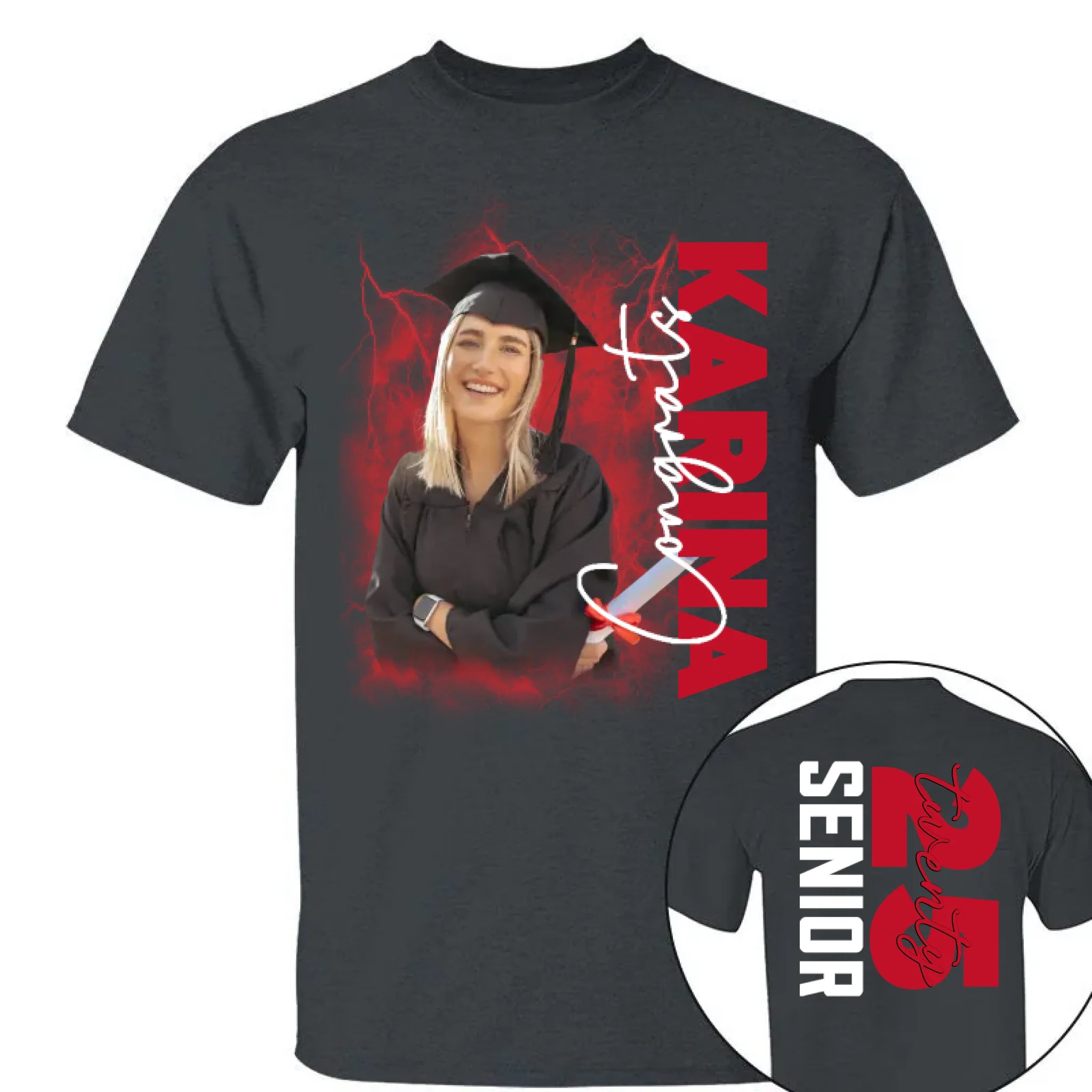 Customized 2025 Graduation Season T-shirt - Personalized Commemorative Graduation Clothing with Background,Photo,Name,Number and Text - Gifts for Family,Children,Grandchildren