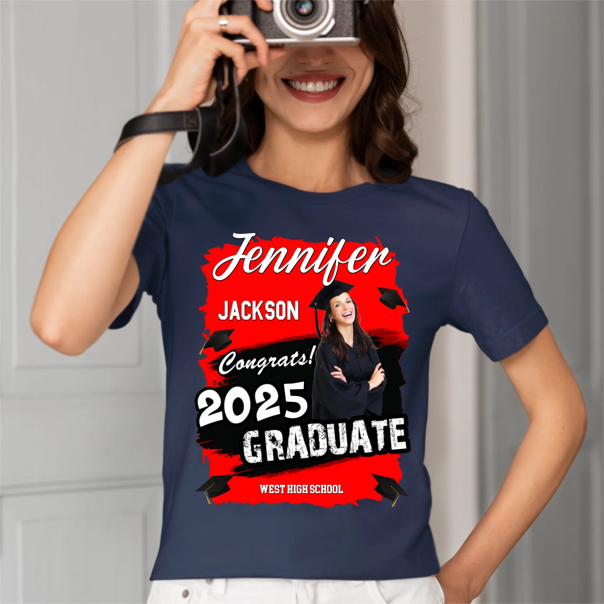 Custom Photo Art Color Congrats 2025 Graduation Personalized T-Shirt