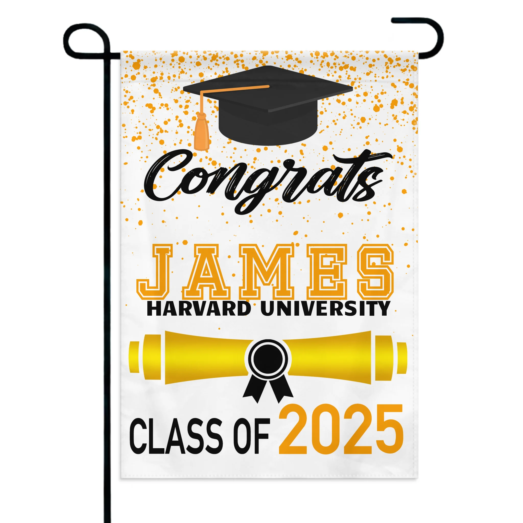 Custom Fall Graduation Gift Garden Flag, Class Of 2025 Golden Theme With Name