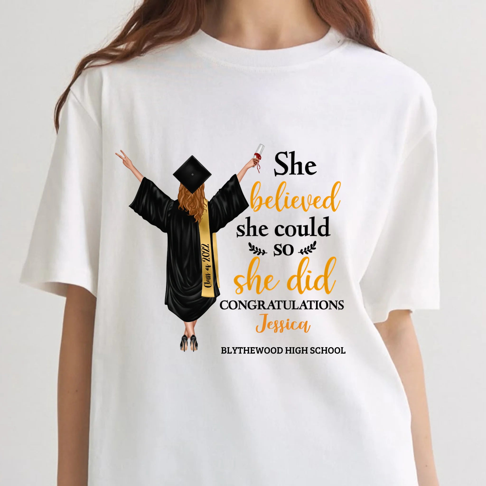 Customised Graduation T-shirt - Graduation Themed Outfits Personalised with Name,University,Year and Image - A Gift For Girl,Granddaughter,Sister,Friend,BFF