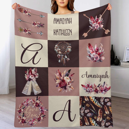 Free Shipping✈️Boho Personalized Baby Blanket - Baby Name Blanket - Boho Floral