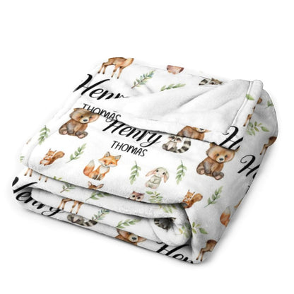 Free Shipping✈️Personalized Baby Swaddle, Woodland Animal Blanket, Custom Swaddle Blanket, Woodland Theme