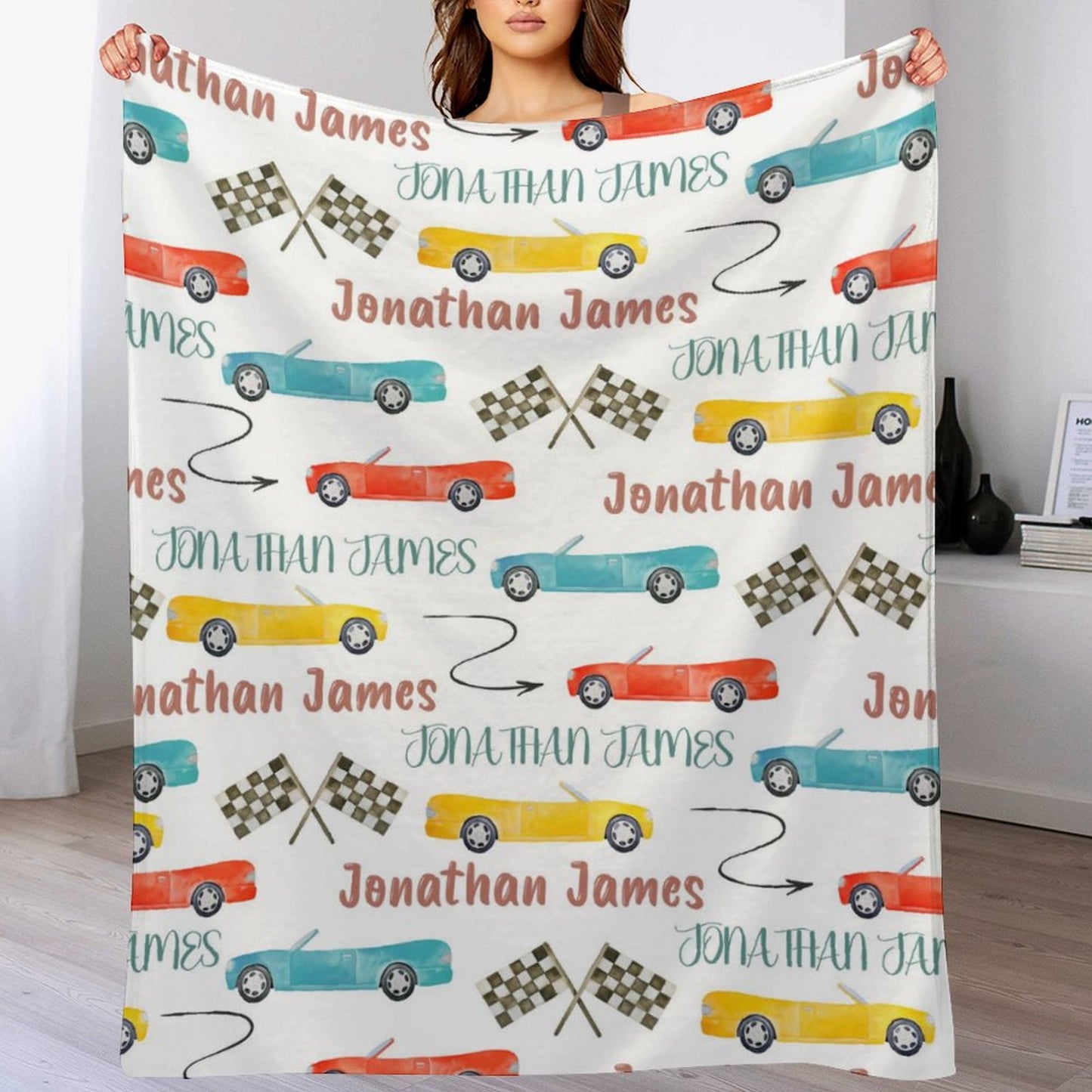 Couverture pour bébé avec nom personnalisé, voiture de course, livraison gratuite✈️