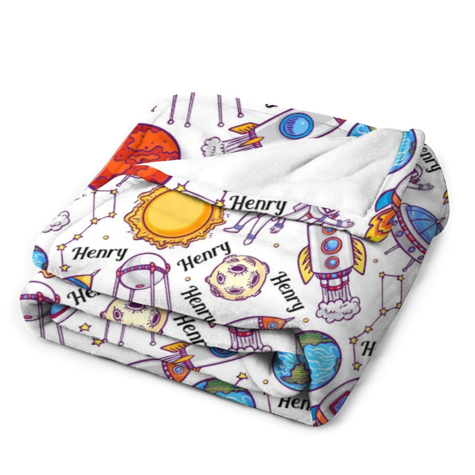 Personalized Baby Blanket- Name Blanket- Space Blanket - Space - Sherpa - Name Pattern Blanket - Planet