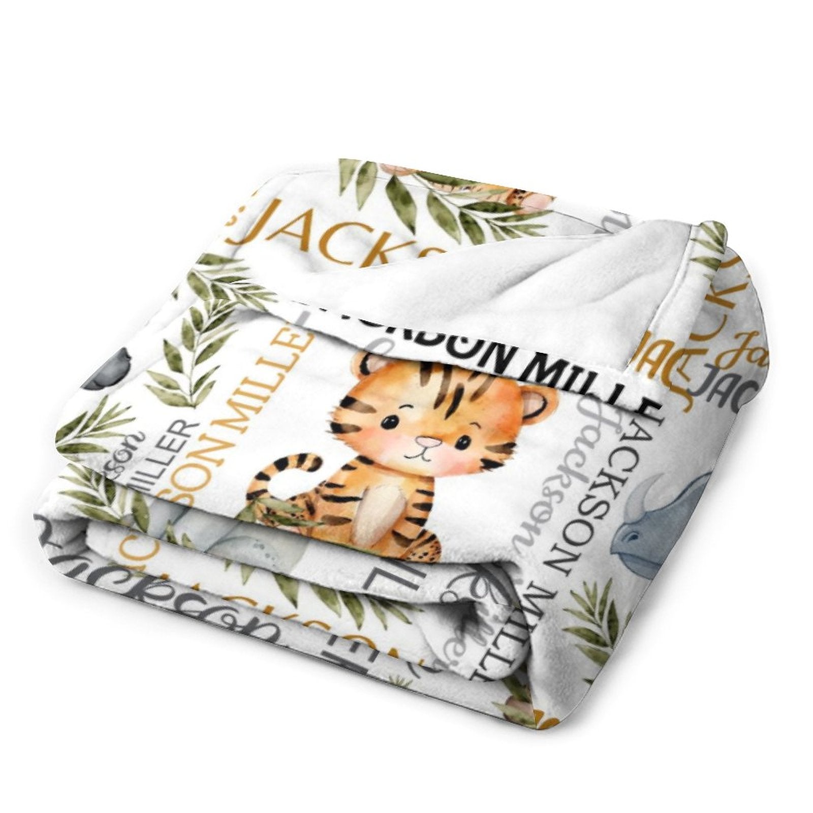 Watercolor Safari Animal Personalized Name Baby Blanket