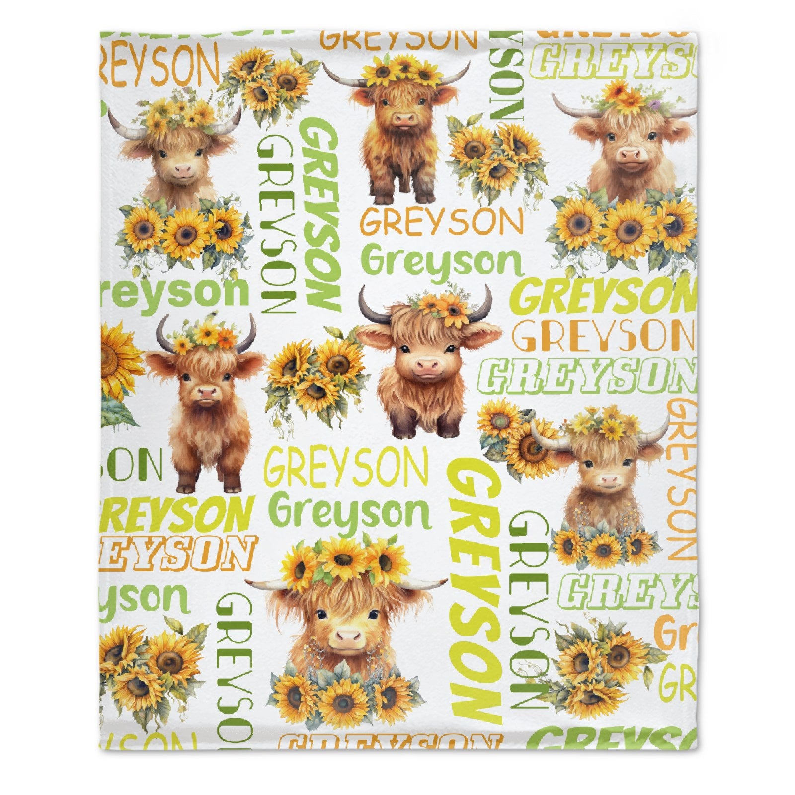 Personalized Daisy Highland Cow Baby Blanket with Name