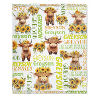 Personalized Daisy Highland Cow Baby Blanket with Name