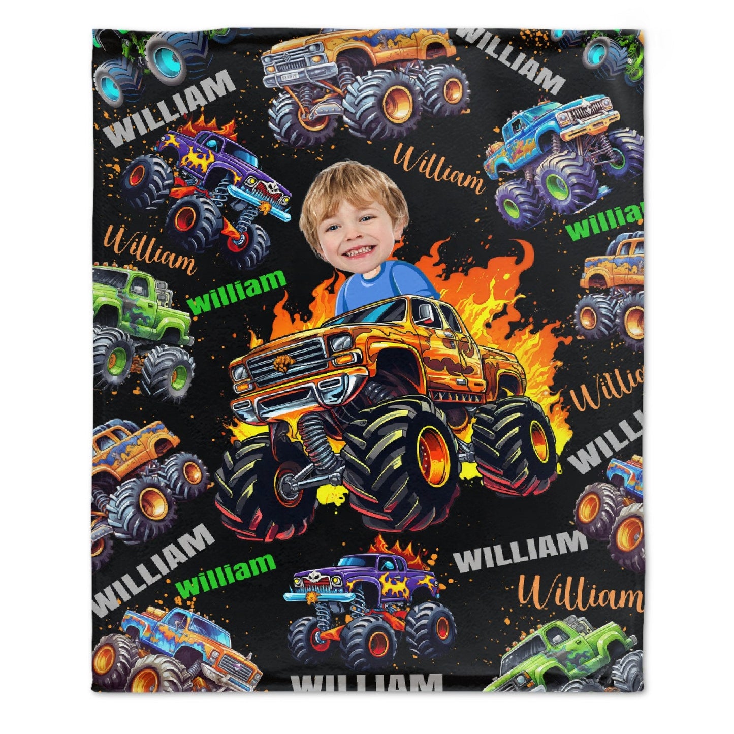 Name Face Custom Blanket Personalized Creative Boys Riding Truck Blanket