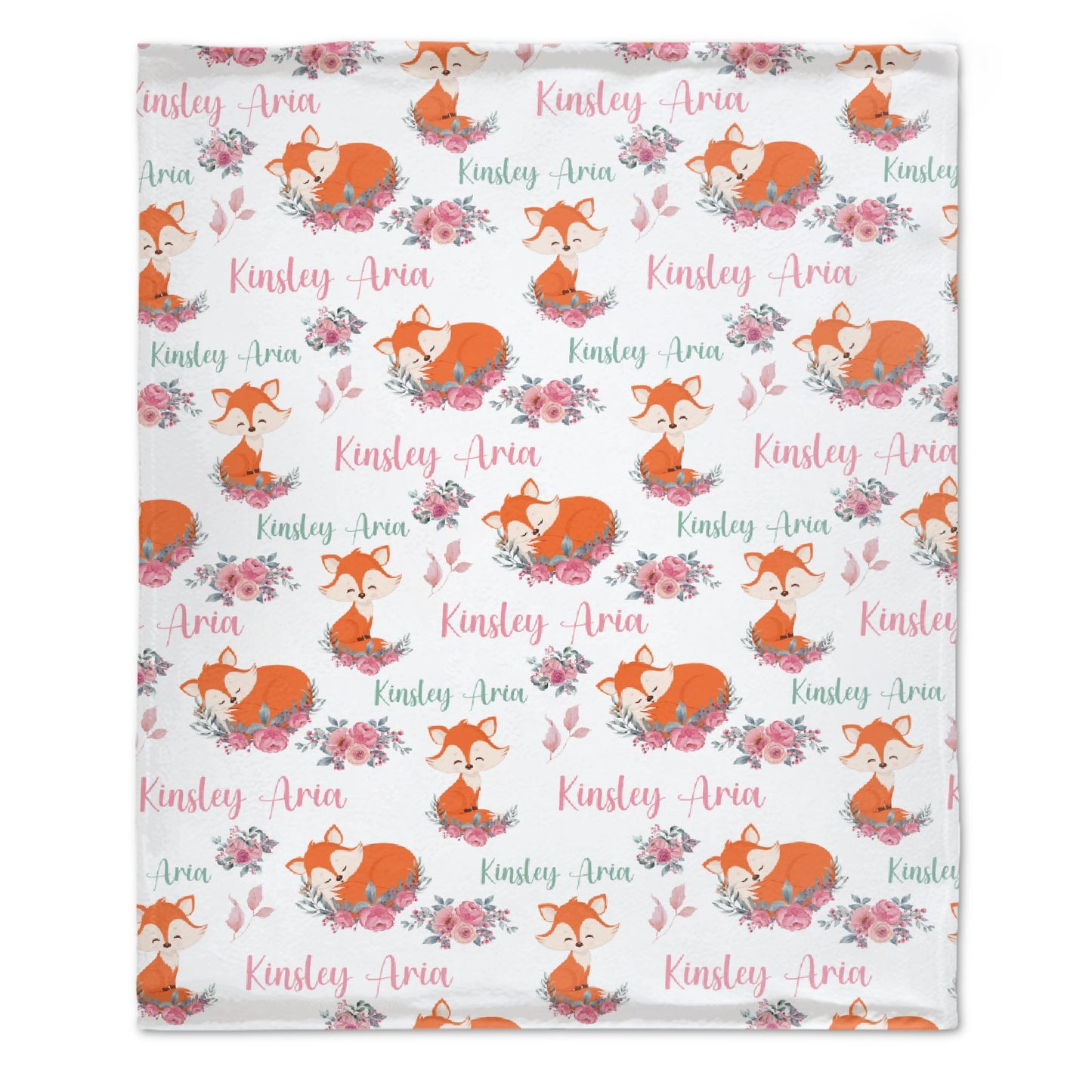 Free Shipping✈️Personalized Pink Floral Fox Blanket