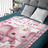 Personalized Cute Pink Elephant Gift Name Blanket