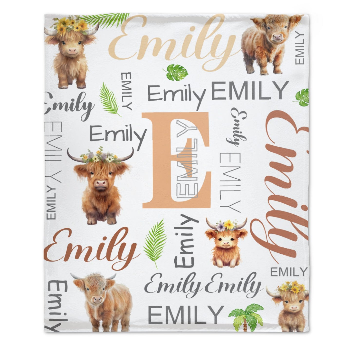 Free shipping✈️Personalized Highland Cow Custom Name Baby Blanket