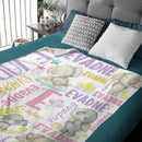 Cute Elephant Custom Name Blanket Gifts for Baby Kids Toddlers