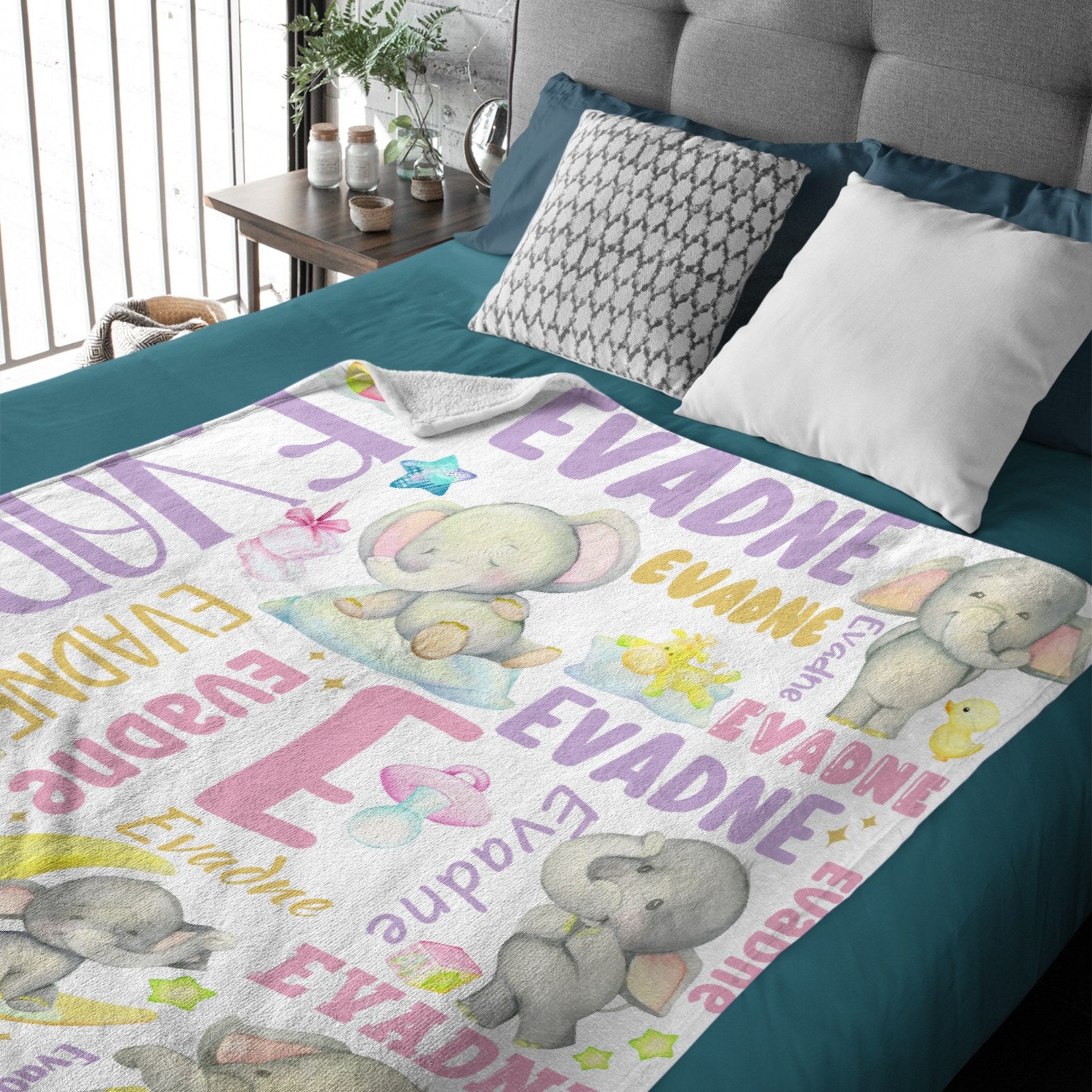 Cute Elephant Custom Name Blanket Gifts for Baby Kids Toddlers