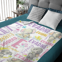 Cute Elephant Custom Name Blanket Gifts for Baby Kids Toddlers