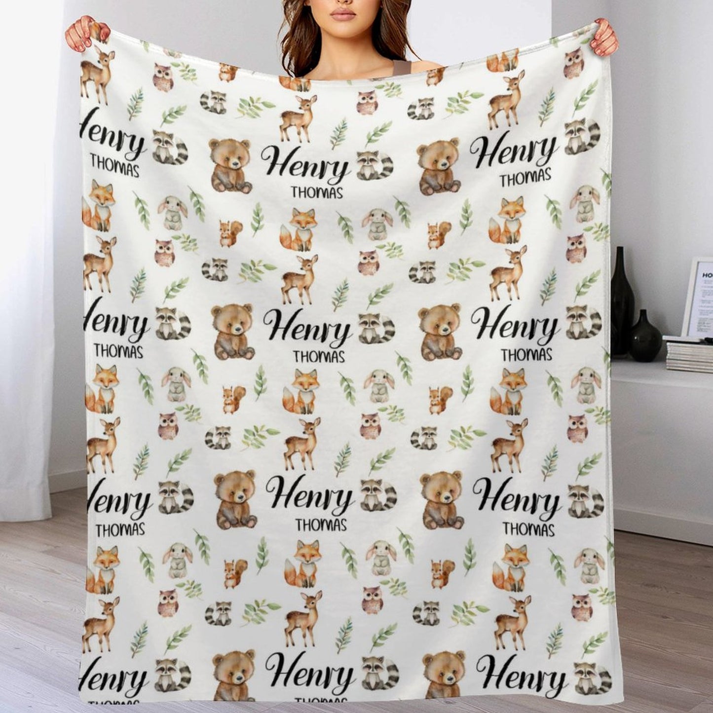 Free Shipping✈️Personalized Baby Swaddle, Woodland Animal Blanket, Custom Swaddle Blanket, Woodland Theme