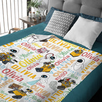 Personalized Watercolor Blanket With Name, Galaxy Robot Lovers Baby Kids Birthday Gift