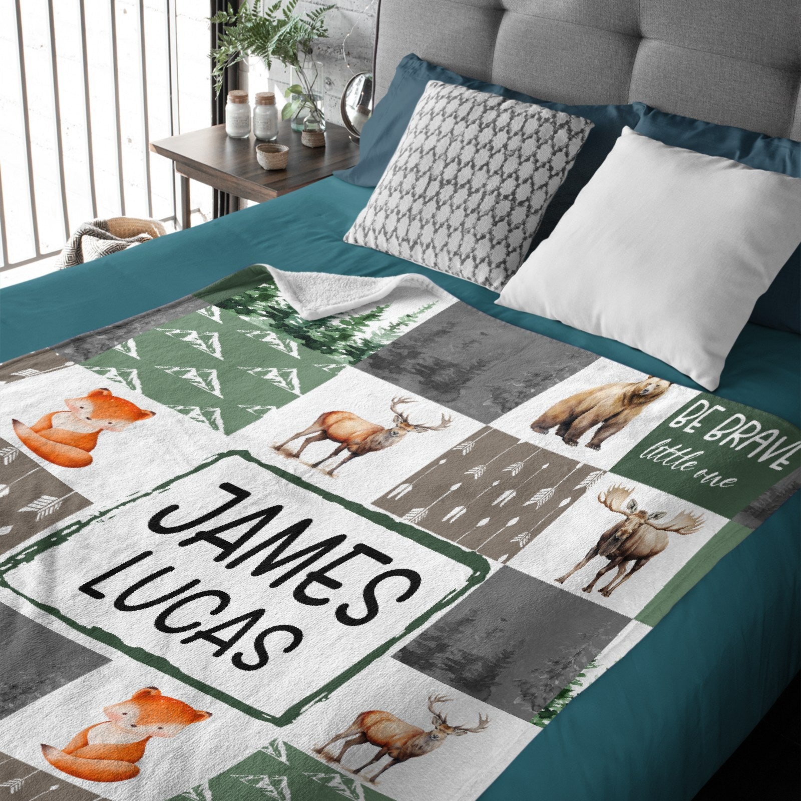 Personalized Baby Blankets With Name - Be Brave Little One, Small Animal Forest Blanket
