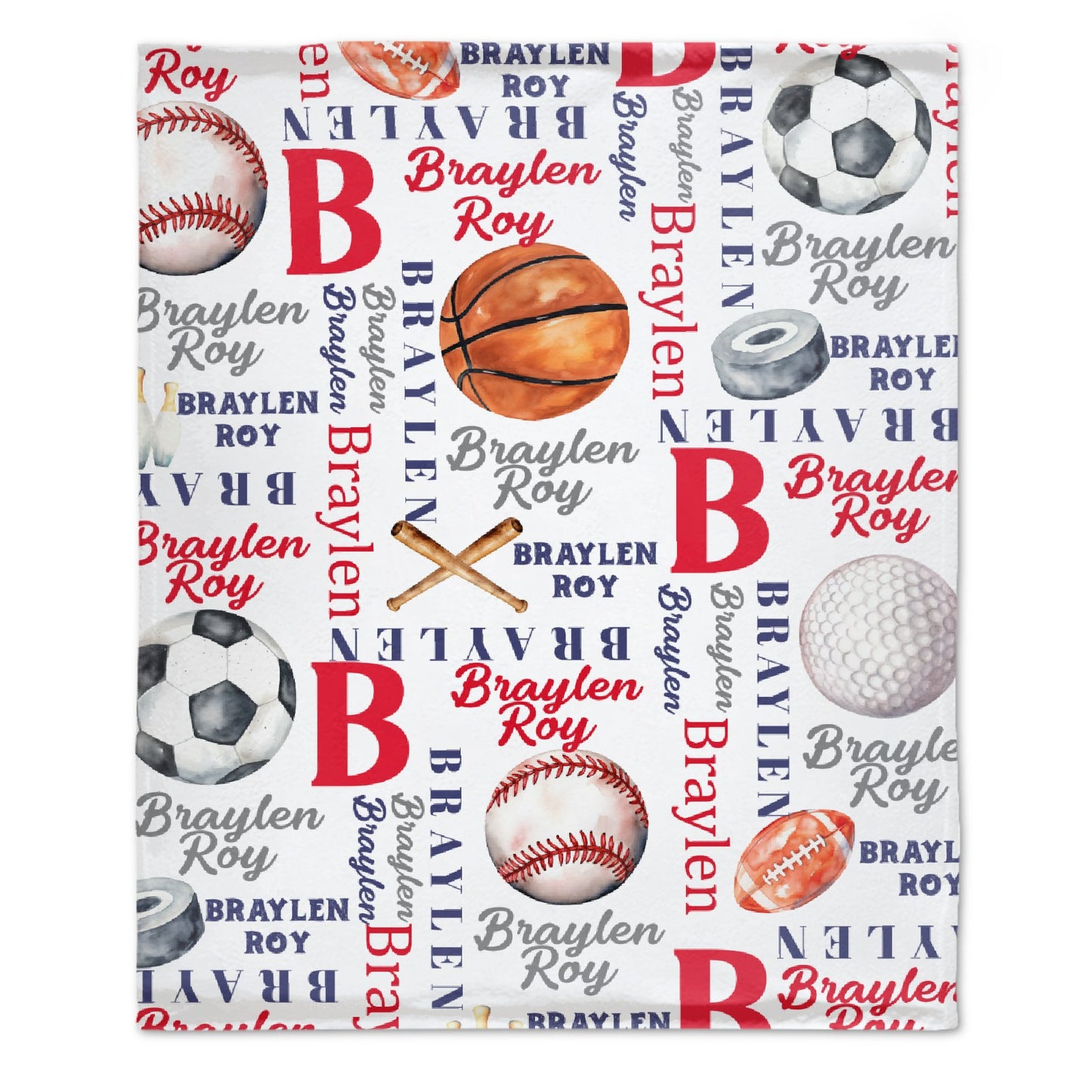 Free shipping✈️Personalized Custom Baby Name Blanket - Sports Themed Blanket