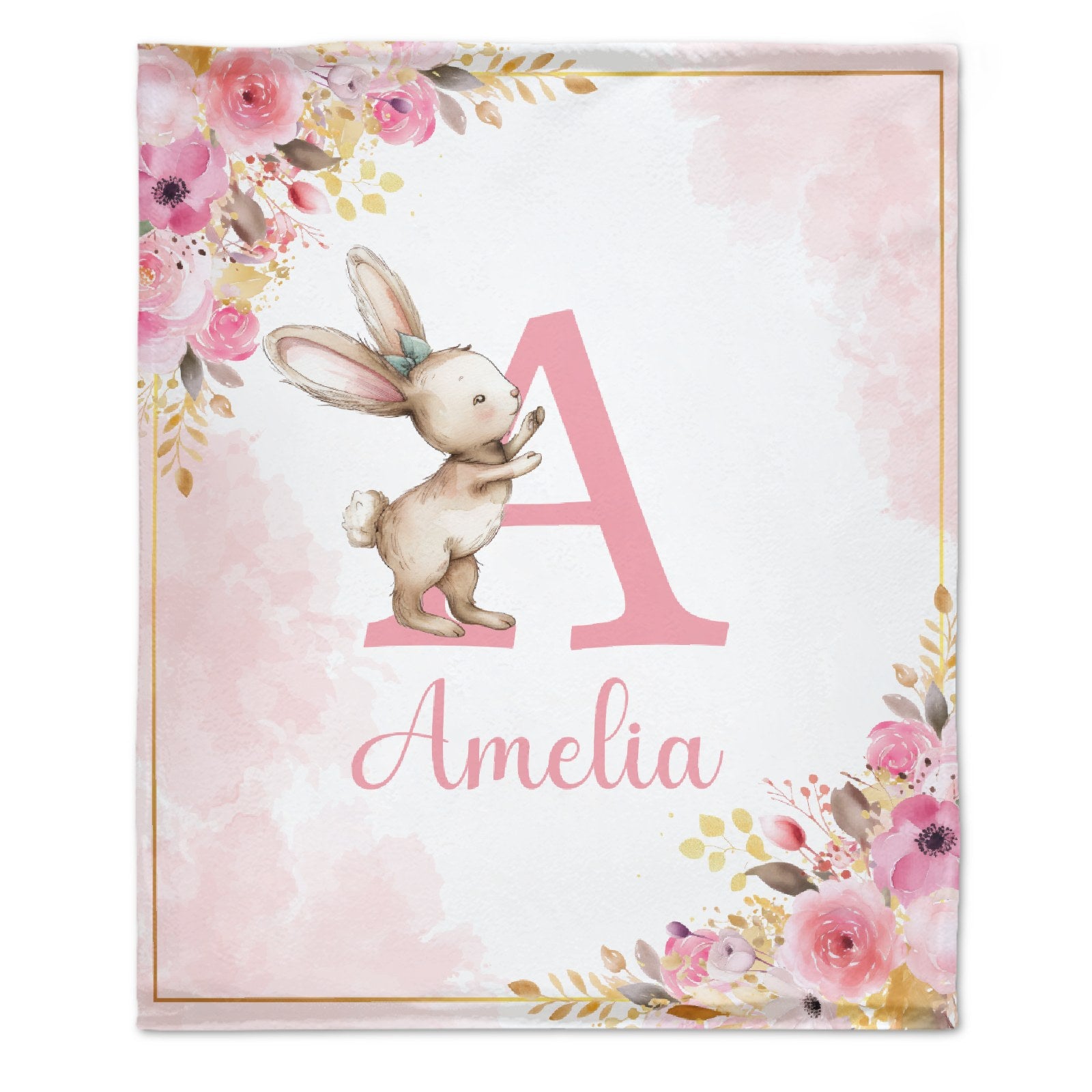 Personalized Baby Blanket with Name, Pink Bunny