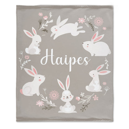 Free Shipping✈️Personalized Baby Girl Bunny Rabbit Name Blanket