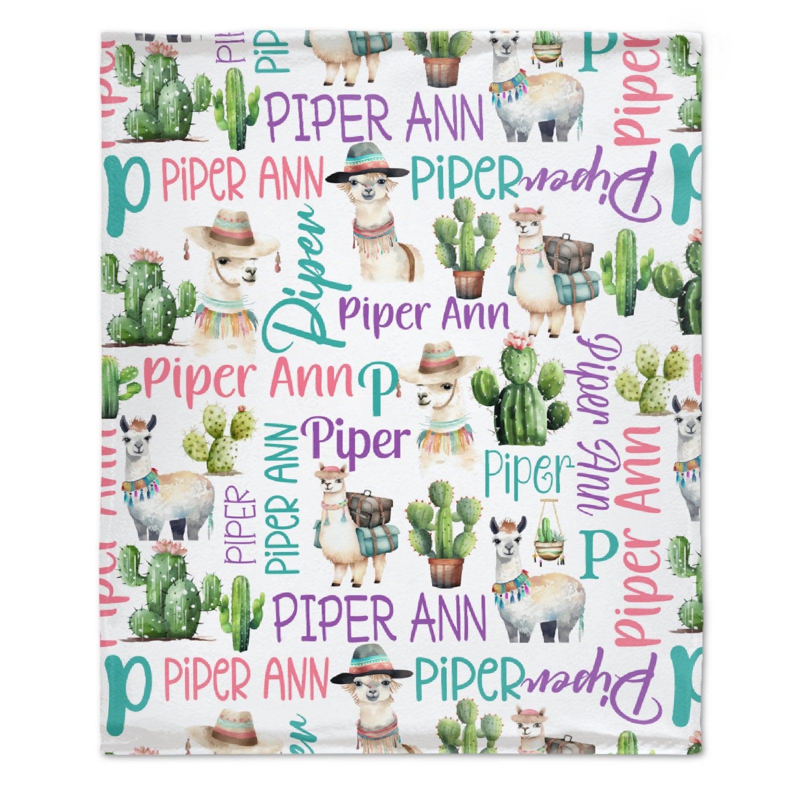 Personalized Cactus Llama Girl Name Blanket