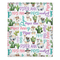 Personalized Cactus Llama Girl Name Blanket