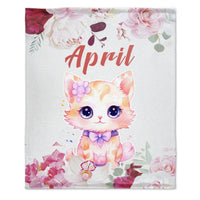 Customized Name Cute Kitten Blanket Soft Warm Plush Blanket Sofa Office