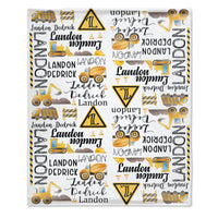 Personalized Custom Excavator Blanket With Name - Road Sign Fence, Gift For Children