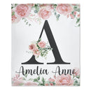 Pink Watercolor floral Monogram Baby Blanket