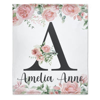 Pink Watercolor floral Monogram Baby Blanket