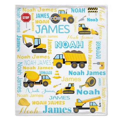 Free Shipping✈️Personalized Toddler Blanket Light Construction Truck Kids Custom Blanket