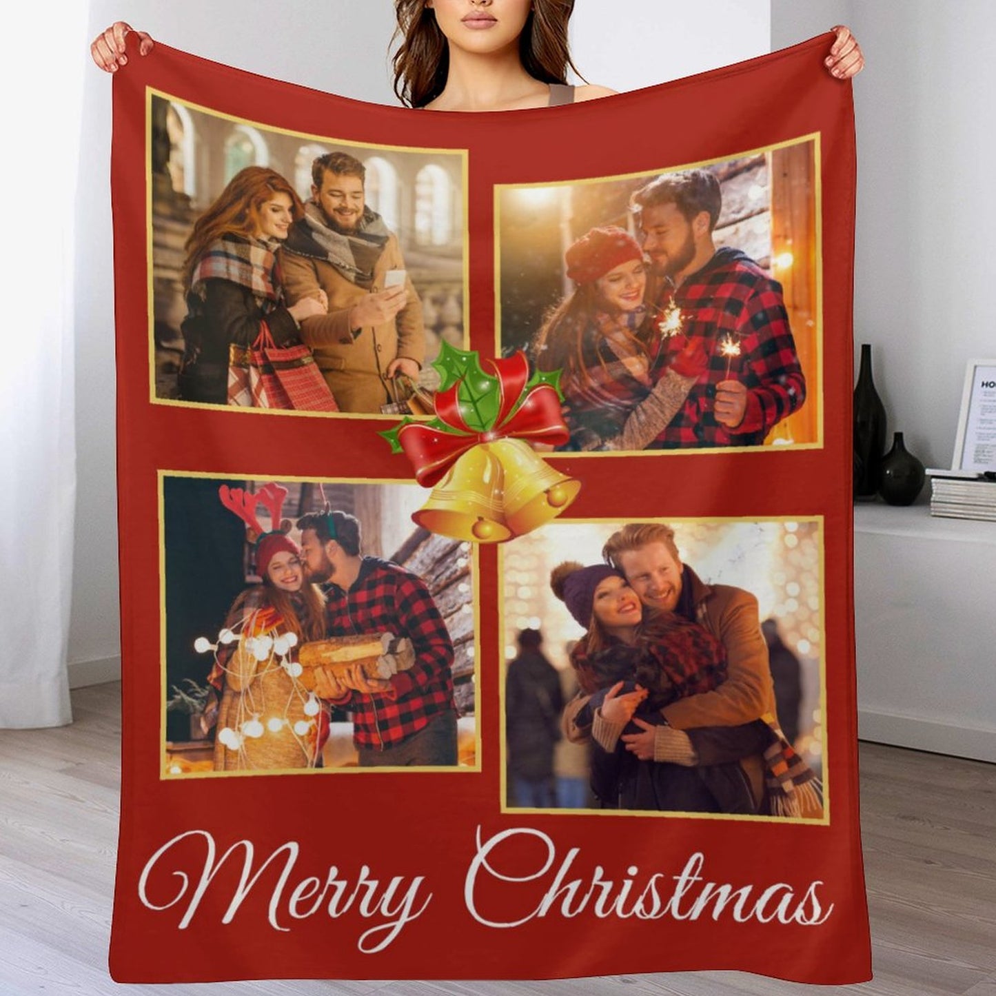 Free Shipping✈️Custom Photo Merry Christmas Blanket For Family