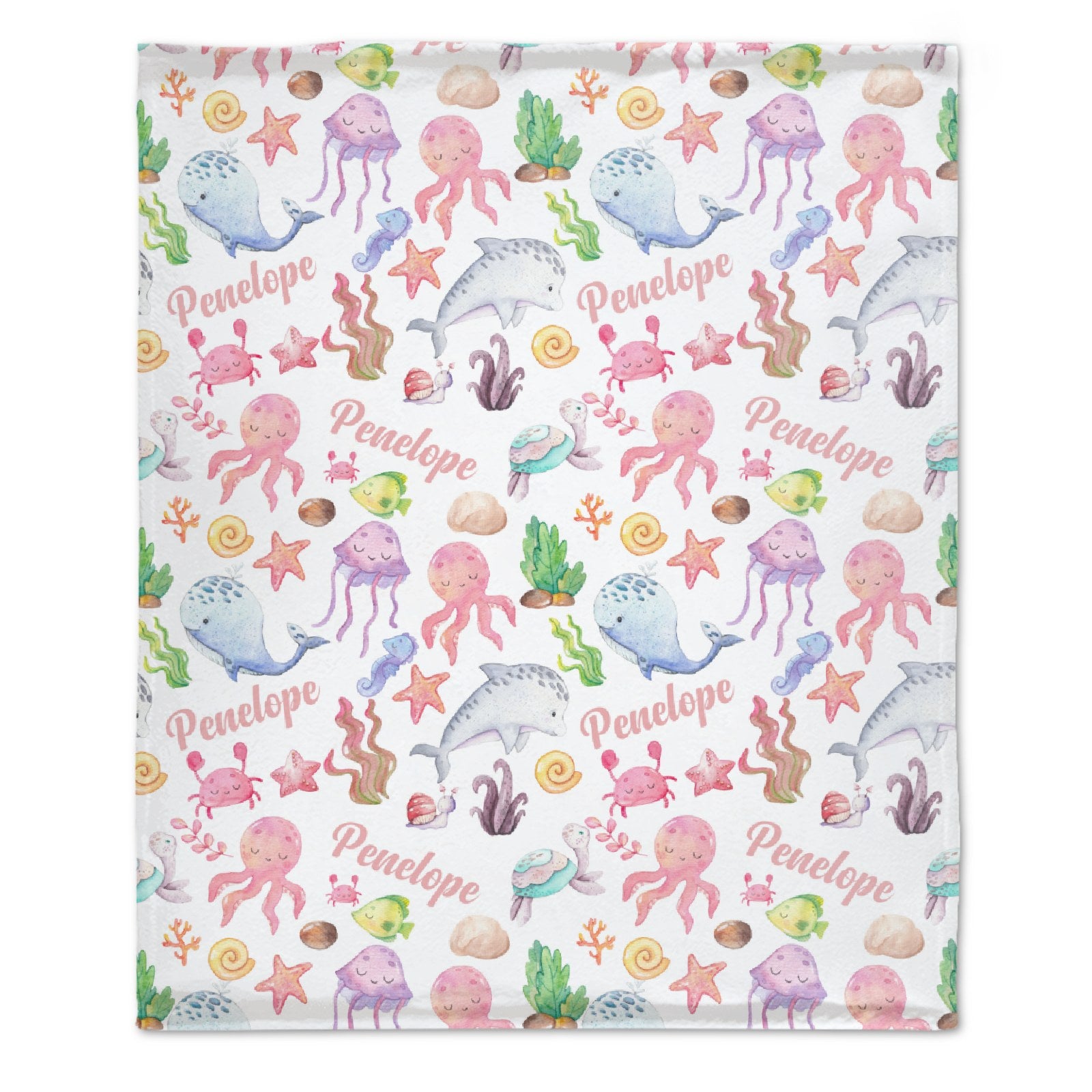 Sea Animals Blanket Personalized Name Baby Blanket