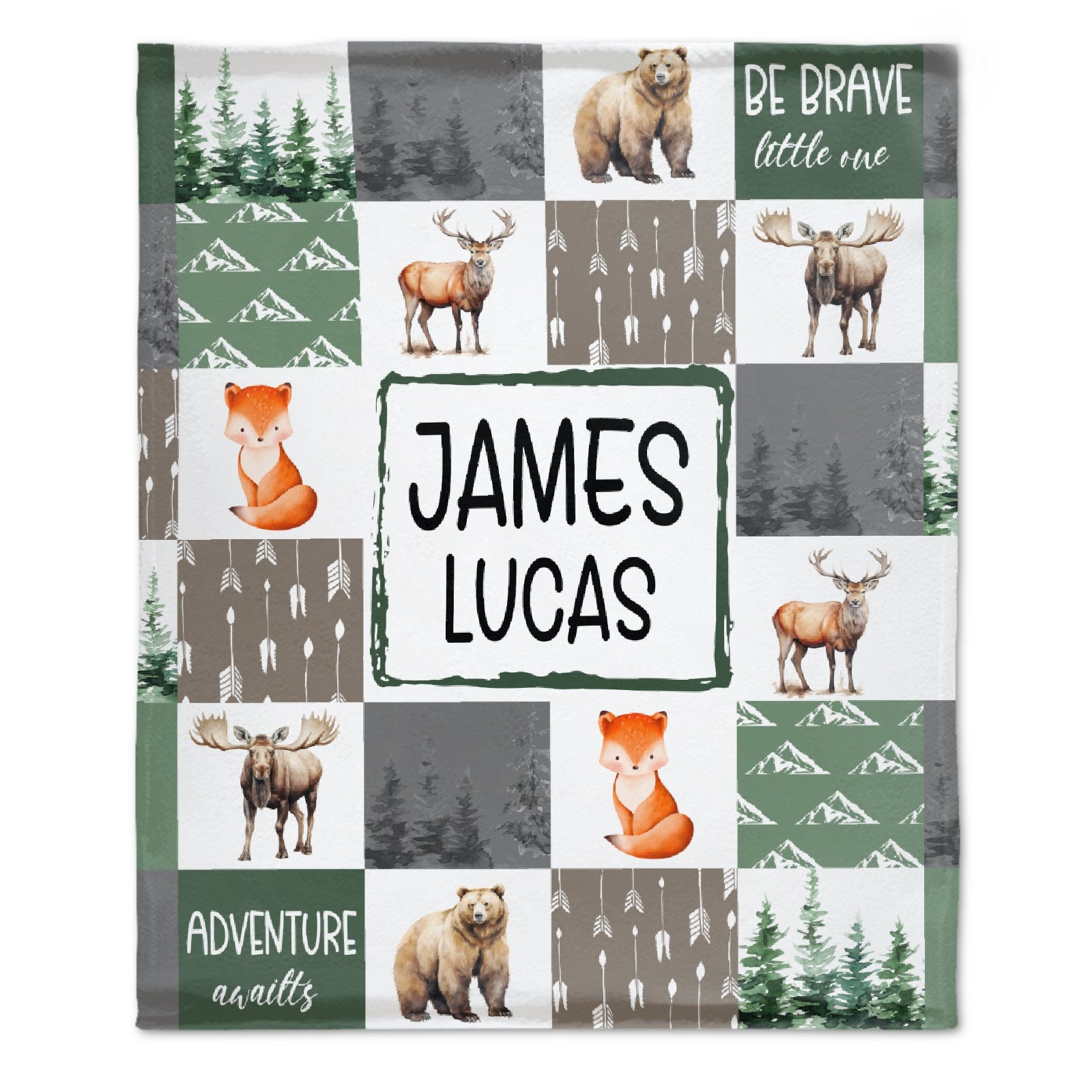 Personalized Baby Blankets With Name - Be Brave Little One, Small Animal Forest Blanket