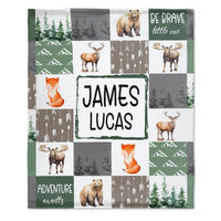 Personalized Baby Blankets With Name - Be Brave Little One, Small Animal Forest Blanket