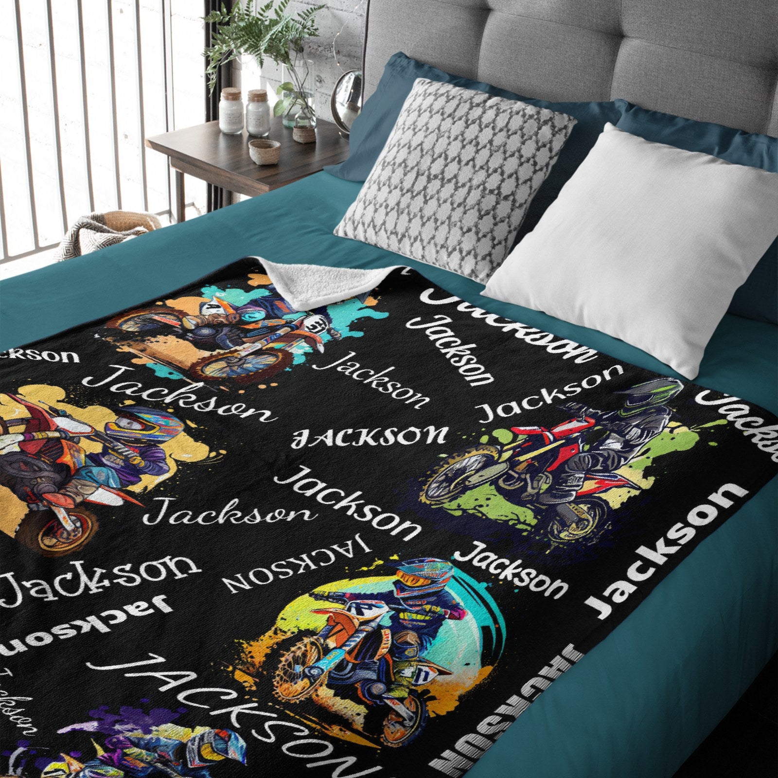 Personalized Custom Name Motocross Rider  Blankets Blanket For Kids