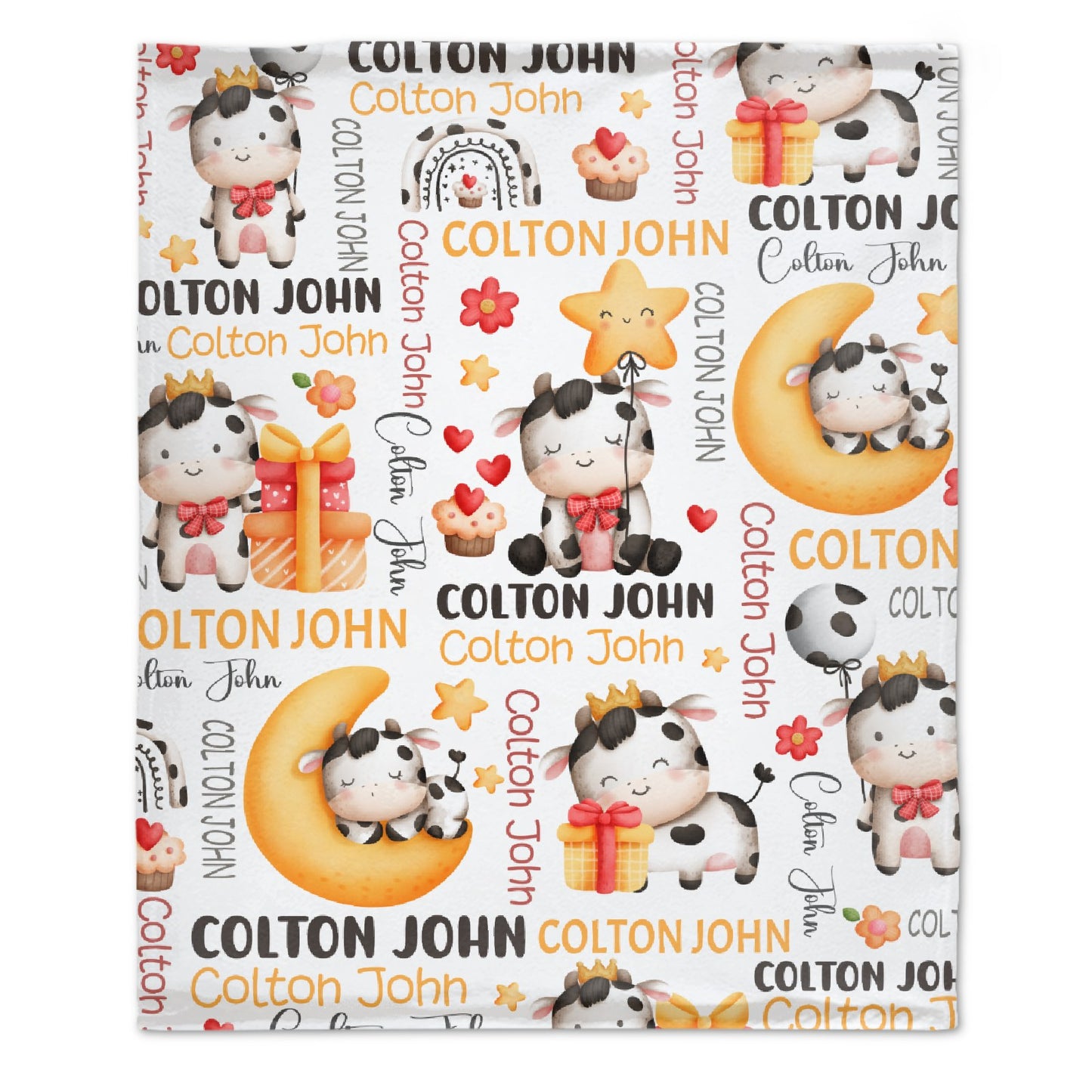 Free Shipping✈️Personalized Baby Blanket with Name for Girls Boys Birthday Gift Cow Custom Baby Throw Blanket