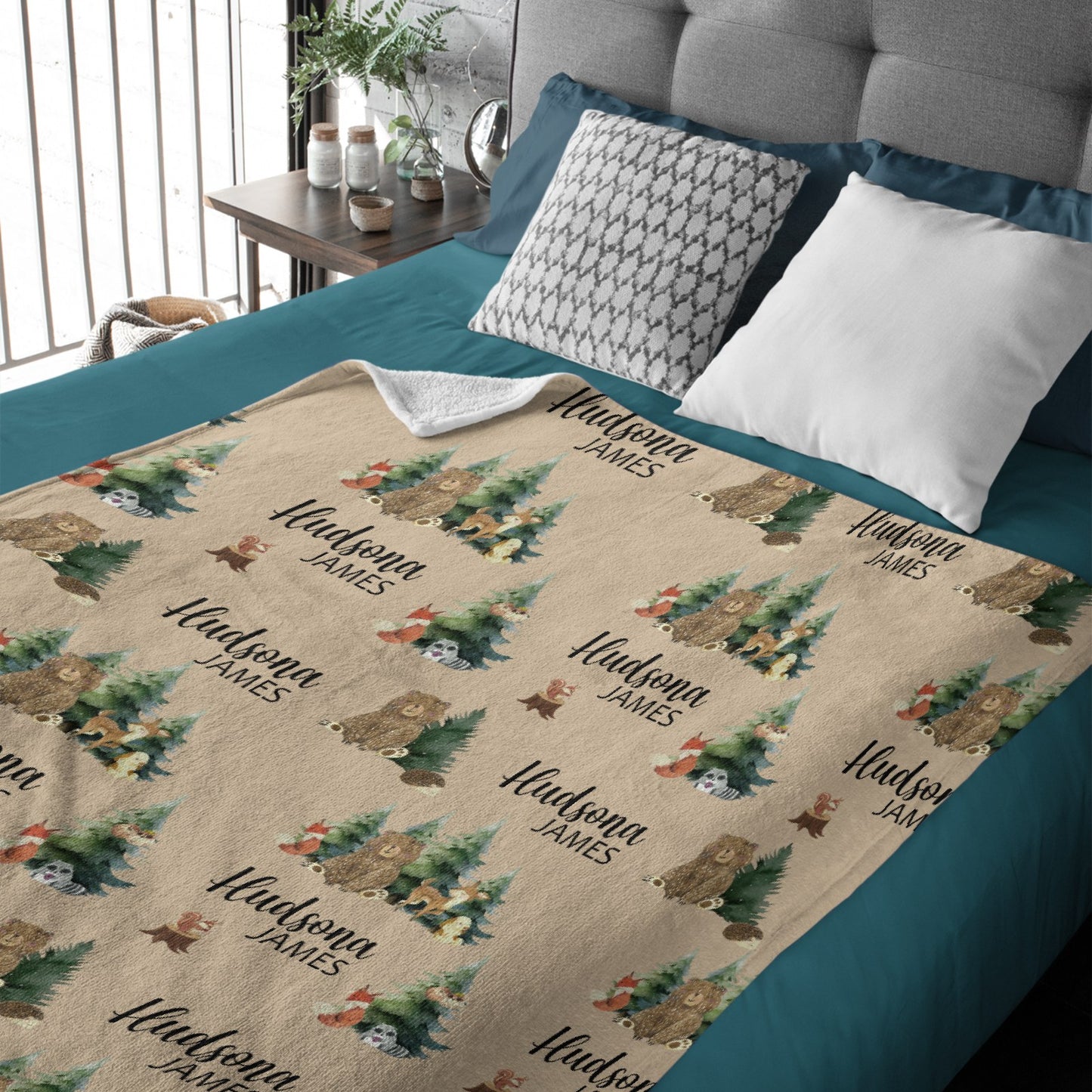 Free Shipping✈️Personalized Forest Animal Blanket - Custom Baby Name Woodland Blanket, Wildlife Name Blanket