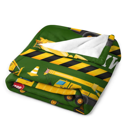 Free Shipping✈️Personalized Name Custom Construction Vehicle Theme Blanket