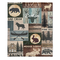 Personalized Woodland Deer and Bear Baby Blanket with Name