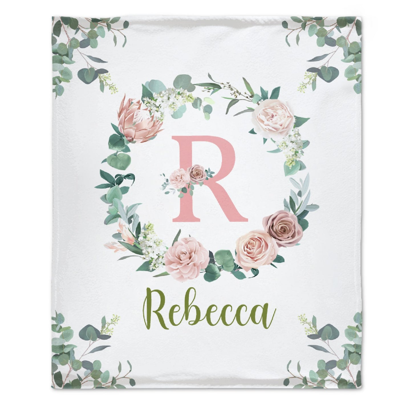 Free shipping✈️Personalized Baby Blanket for Girls With Name, Light Pink Floral Blanket