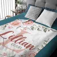 Pale Pink Watercolor Rose Name Blanket