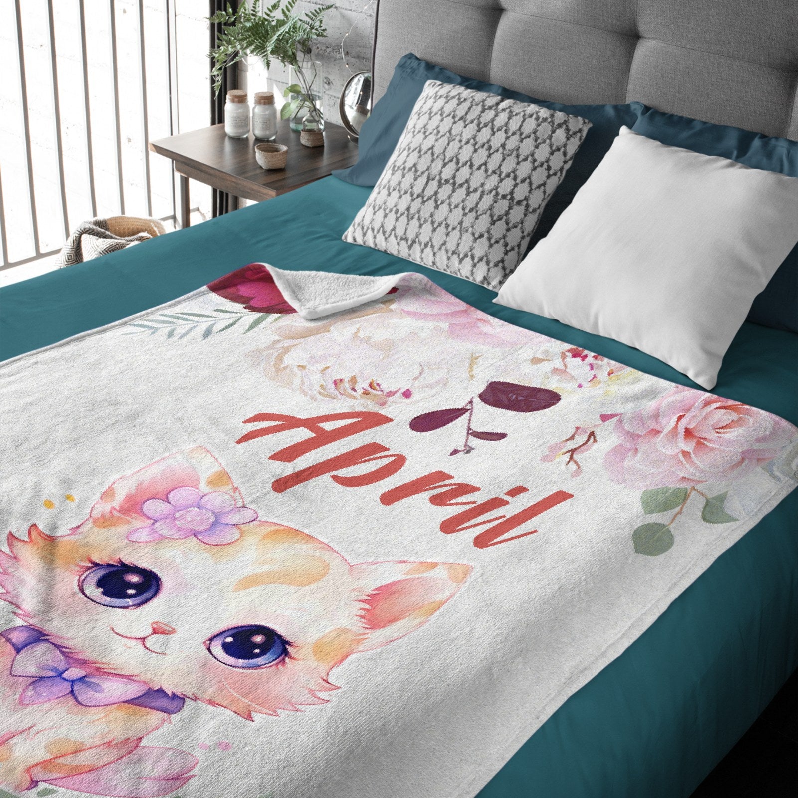 Customized Name Cute Kitten Blanket Soft Warm Plush Blanket Sofa Office