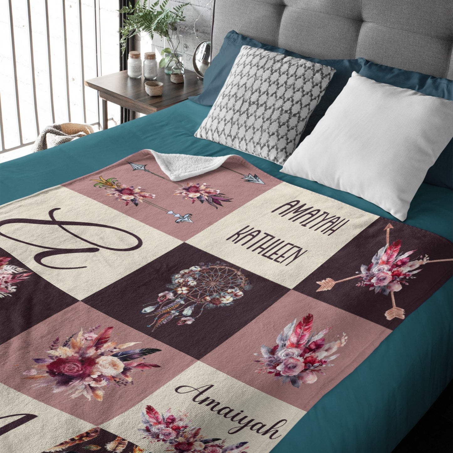 Free Shipping✈️Boho Personalized Baby Blanket - Baby Name Blanket - Boho Floral