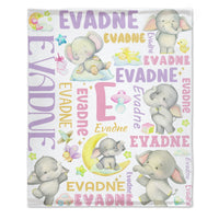 Cute Elephant Custom Name Blanket Gifts for Baby Kids Toddlers