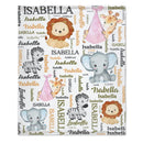 Personalized Pink Pocket Deer, Elephant, Zebra, Lion Animal Blanket With Colorful Names