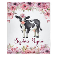 Personalized Baby Toddler Name Blanket-Farm Cow Animal