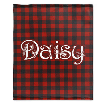 Free Shipping✈️Personalized Buffalo Plaid Christmas Checkered Red Snowflake Name Blanket